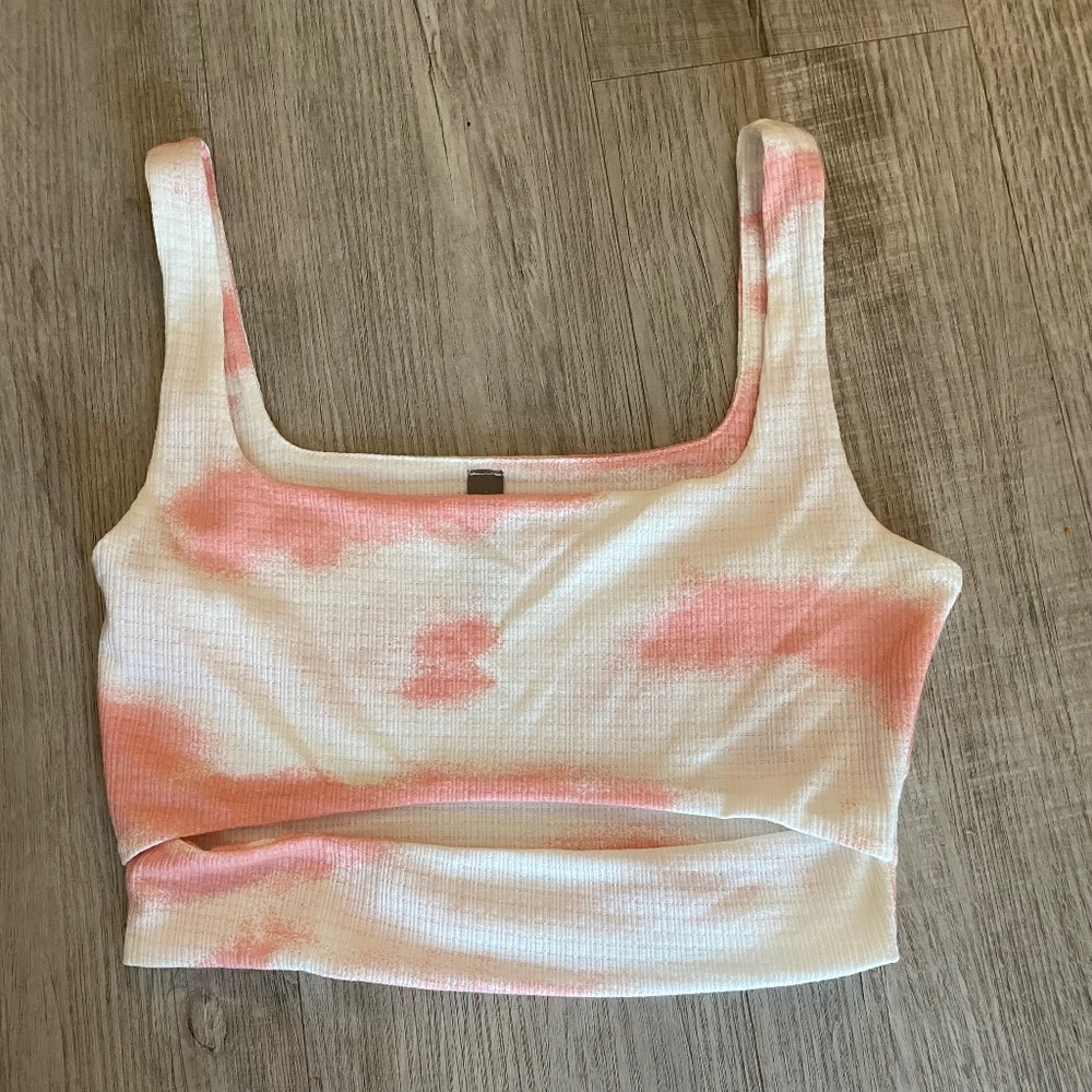 Tresser Pastel Pink Cream Tie Dye Crop Tank With Cut-Out Balletcore - Size M